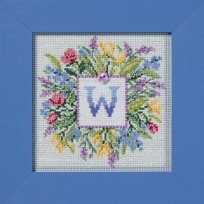 Mill Hill Floral Monogram Kit #MH14-2616 from the Buttons & Beads Spring Series 5.25" x 5.25"/13.3 cm x 13.3 cm Counted and Beaded Cross Stitch